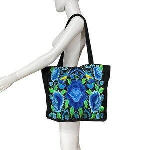 Tote Bag Mexican Oaxaca Black Floral embroidered